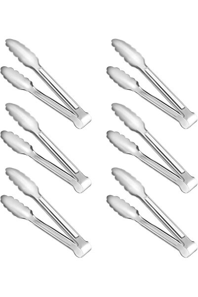 Tazweeq Small Serving Tongs 6 Pack, Stainless Steel Mini Appetizer Tongs 7 In...