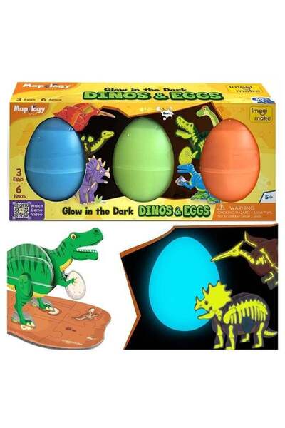 Generic Mapology Glow In The Dark Dinos & Egg - Set Of 3 Eggs |3D Dinosaur Pu...