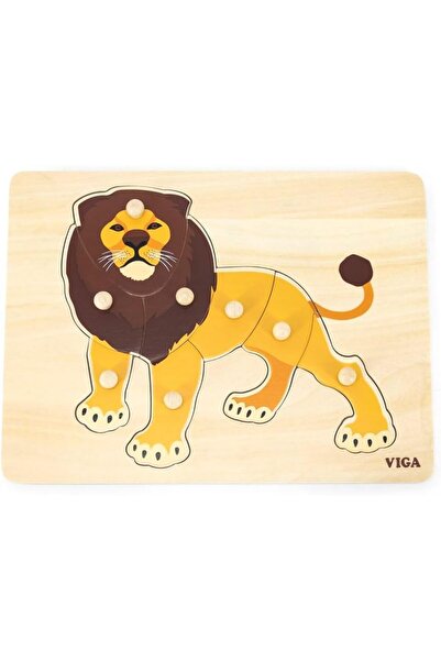 Generic VIGA Lion 8 Piece Knob Puzzle - Montessori Wooden Toy for Kids