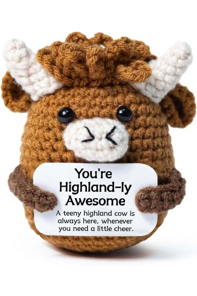 Generic Happy Threads Highland Cow Plush with Inspirational Message Card, Han...
