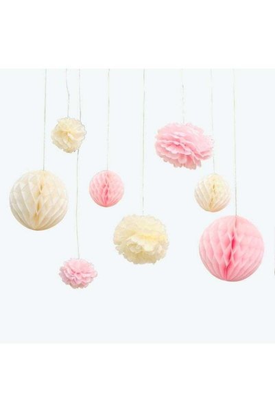 Generic Pom Pom And Honeycomb Hanging Tissue Party Decorations