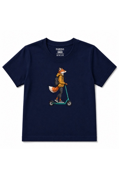 Rabona Fashion Urban Fox Scooter Adventure Graphic Kids T-Shirt