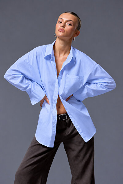 oshebu Γυναικείο πουκάμισο oversize casual από ποπλίνα με τσέπες