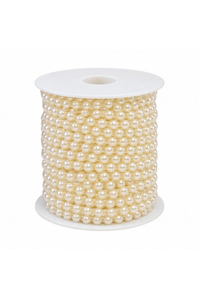 Renk İthalat Single Row Half Pearl Cream 6 mm 22.5 Meters Plated Cut Beads Ornament Decoration Packaging Hobby
