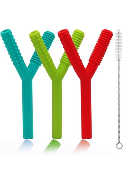 SunCore Direct Teether Tubes for Babies 3-6 Months, 3 Pack Silicone Hollow Ch...