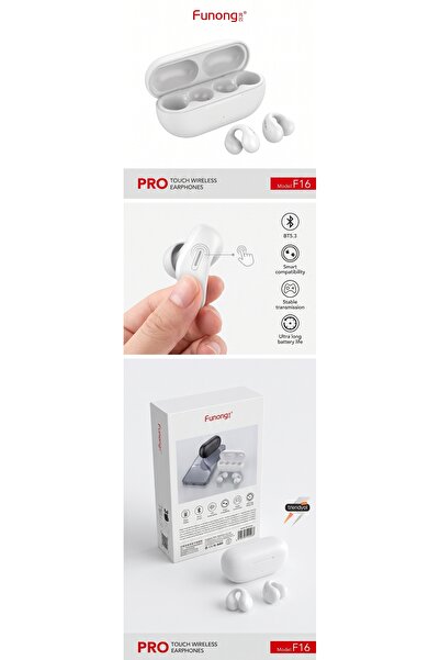 Generic سماعات أذن لاسلكية F16 Pro تعمل باللمس مع ميكروفون وعلبة شحن باللون الأبيض