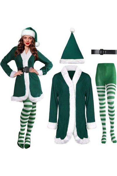 Generic Women’s Christmas Elf Costume – Green Velvet Dress with White Fur Tri...