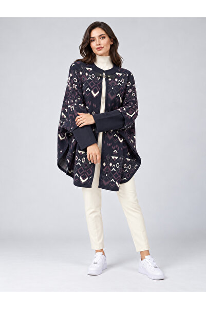 Uludağ Triko Women's Patterned Knitwear Poncho - Purple