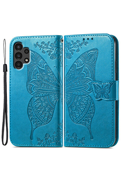 XGSM Husă tip carte pentru Samsung Galaxy A13 4G, Fluture, albastru