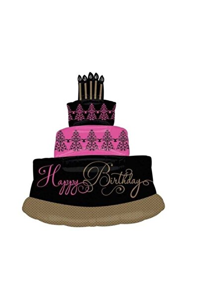 Generic Happy Birthday Printed 3-Layered Cake Shaped Balloon Decorations Part...