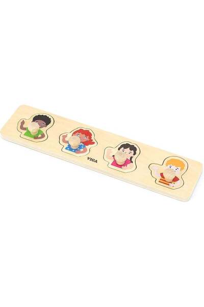 Generic VIGA Different Skin 4-Piece Knob Puzzle - Montessori Wooden Toy for Kids