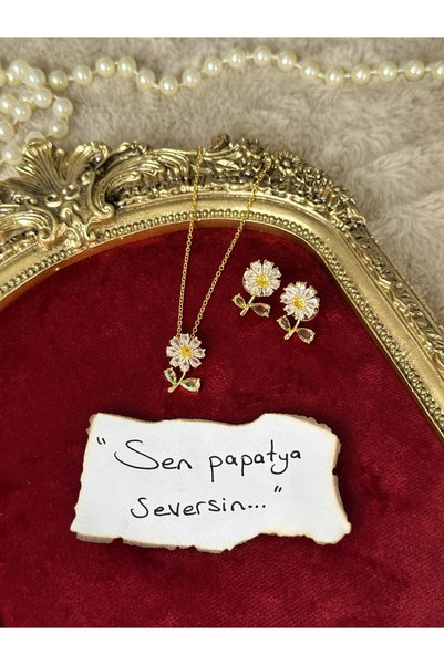 Home Zirkon Taşlı Papatya Kolye Küpe Set