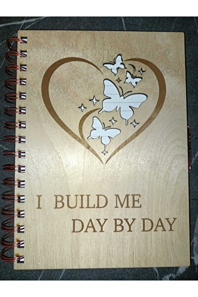 Generic Brand Agendă A5 din lemn „I Build Me Day by Day” – copertă reutilizab...