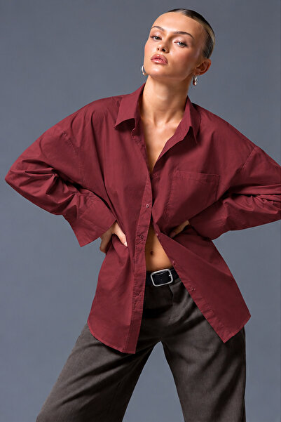 oshebu Γυναικείο πουκάμισο oversize casual από ποπλίνα με τσέπες