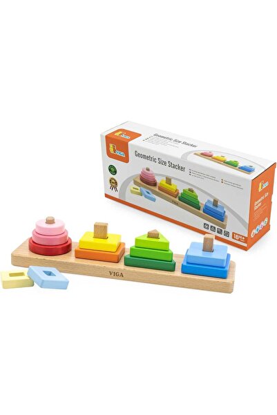 Generic VIGA Wooden Geometric Size Stacker - Montessori Shape and Size Sortin...