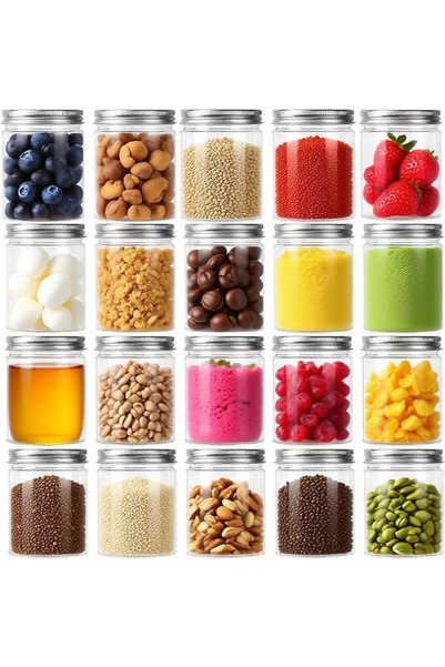 GENERAL AKOLAFE 20 Pack 250ML Plastic Jars with Lids 8oz Kitchen Storage Jars...
