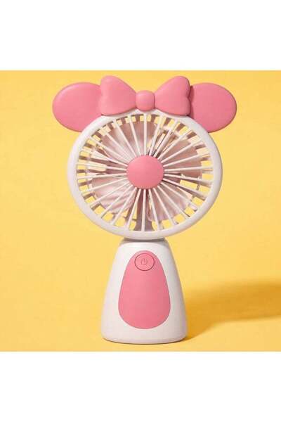 Generic Bow Cartoon 2-in-1 Handheld & Desktop Charging Fan, Pink Rechargeable...