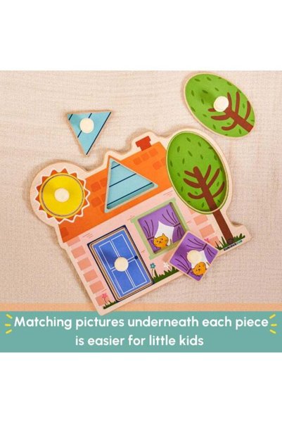 Generic Wooden Pegged Shape Sorter Puzzle House Themed Peg Board For KidsSens...