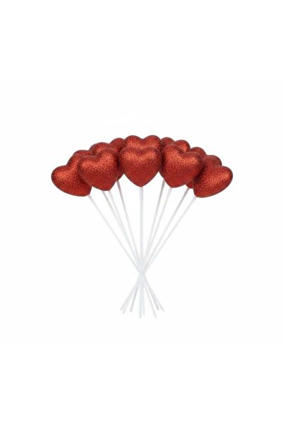 Generic 12 Piece Red Glitter Heart Stick Decoration Set – 6.5 CM Sparkling He...