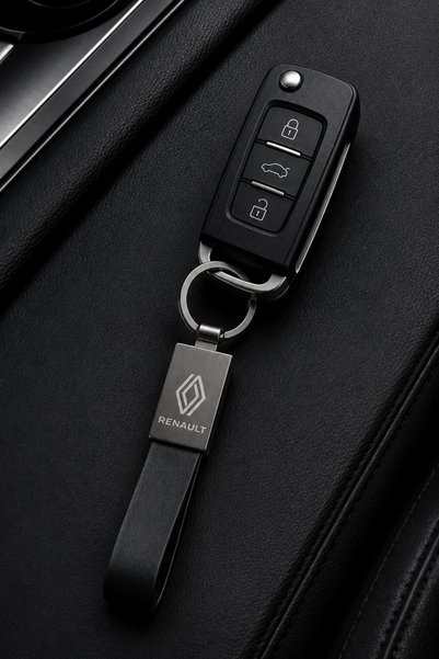 Baghes Car Keychain with Logo Shiny Metal & Leather – Double-Sided Logo, Premium Stylish Design, 12 X 2 cm Size, Car Accessory