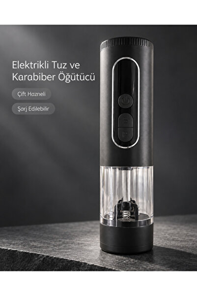 Mutfak ve Sofra Kullanımına Uygun Çift Hazneli Elektrikli Tuz Karabiber Öğütücü