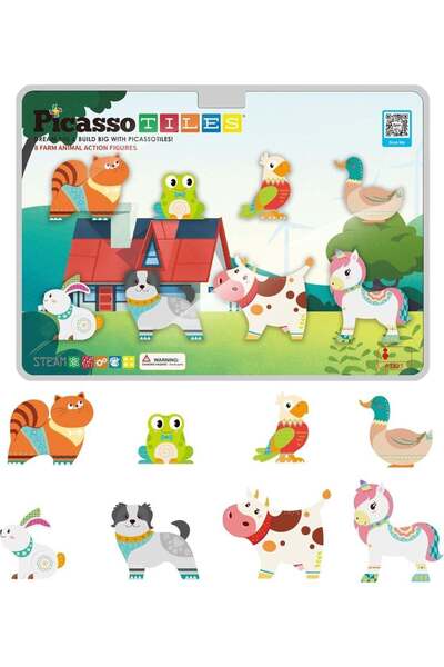 Generic PicassoTiles Magnetic Block Farm Animals 8-Pieces | Compatible with M...