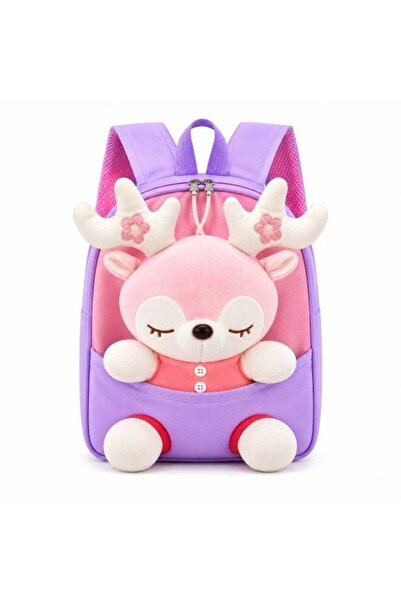 Generic Kids Plush Backpack with Little Pink Deer Design, Purple Cuddly Toy B...