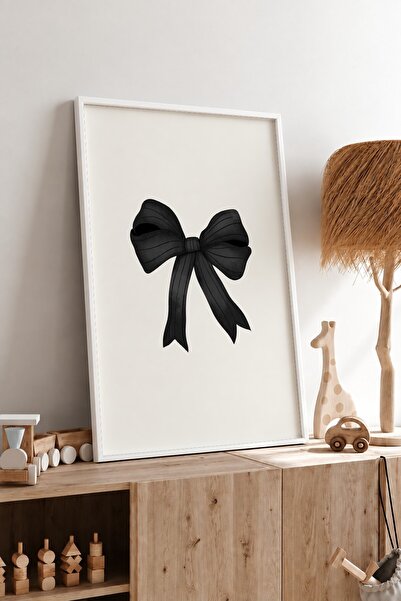 KEYFHOME Μαύρη κορδέλα φιόγκο Coquette πλαισιωμένη MDF ζωγραφική αφίσα διακόσ...