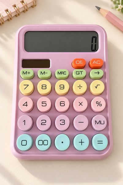 UĞURDAN Güneş Enerjili Hesap Makinesi Pastel Renkli Büyük Yuvarlak Tuşlu Masaüstü Hesap Makinesi
