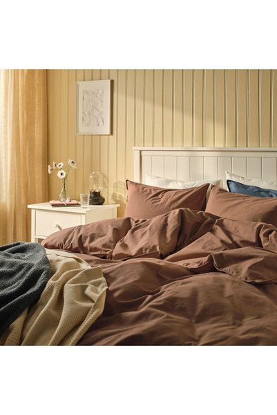 IKEA tek kişilik nevresim seti , kırmızı-kahverengi, 150x200/50x60 cm