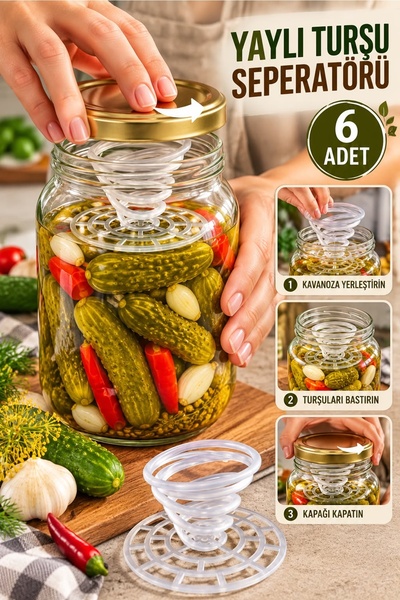 Kitchen Beauty 6 Adet Turşu Seperatörü Kavanoz, Bidon Seperatörü Turşu,Yaprak, Zeytin Konserve Baskı Seperatörü