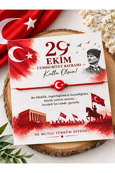 Blondcoo Trend 29 Ekim Temalı 10 Adet Hediye Kartlı Türk Bayraklı Bileklik