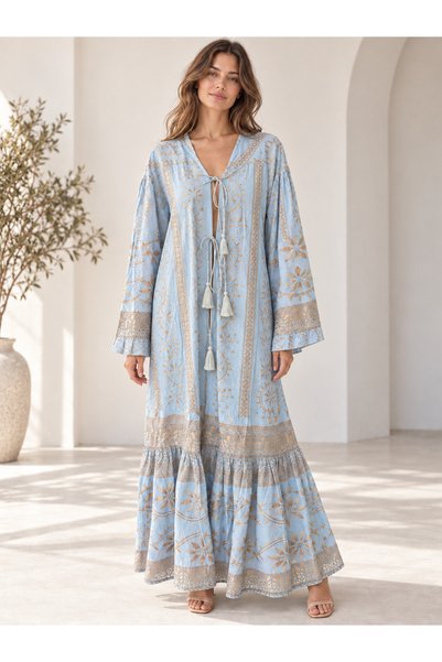 moda rüyası Italian Design Women's Patterned Long Kimono Dress Bohemian Pareo