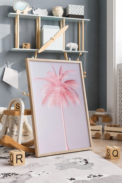 KEYFHOME Poster cu tablou MDF cu ramă de palmier roz, cadou pentru decorarea ...