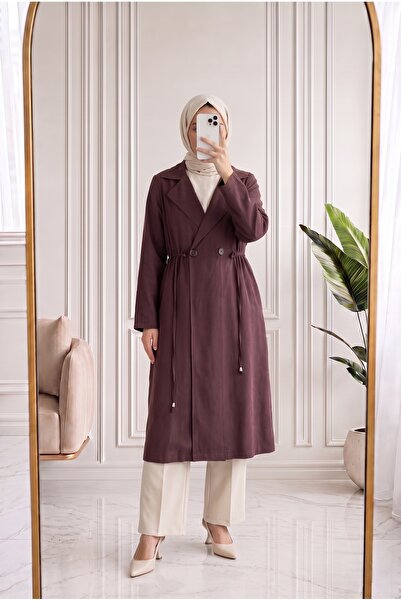 MİHRA STORE Mahidevran Waist Drawstring Double Button Cap-Ek1123 Plum