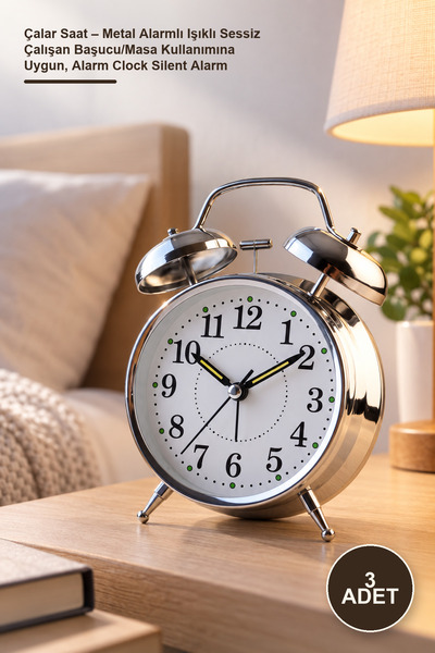 Yenilig 3 Alarm Clocks – Metal Alarm Clock with Light, Silent Operation, Suit...