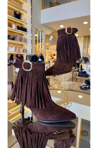 DUYGUSHOESBAG Women's Suede Tasseled Model Botie