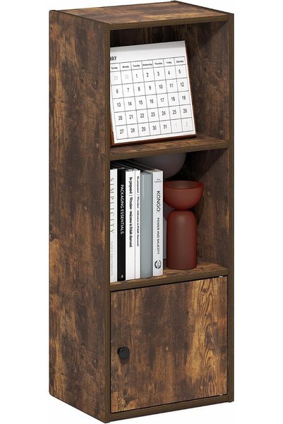 GENERAL Furinno Luder Shelf Bookcase with 1 Door Storage Cabinet, White