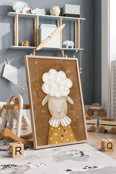 KEYFHOME Drăguț Oaie Încadrat MDF Tablou Poster Camera Bebelușului Decor de P...