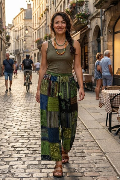 AYASOFYA OTANTIK Pantaloni unisex din bumbac 100% cu model etnic nepalez, cu ...