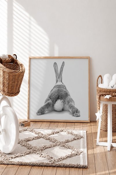 KEYFHOME Tablou MDF cu rama de iepure gri din spate, poster, decor de perete ...