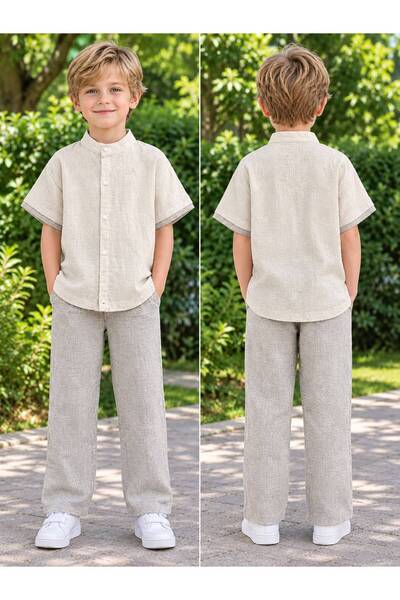 Hafez Kids Boy's Muslin 2-Piece Set – Short Sleeve Spread Collar Shirt