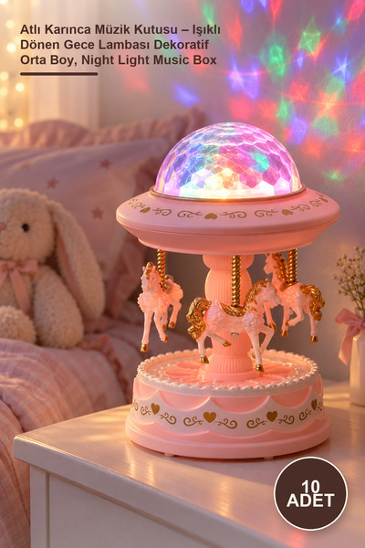 Yenilig 10 Adet Atlı Karınca Müzik Kutusu – Işıklı Dönen Gece Lambası Dekoratif Orta Boy, Night Light Music Box