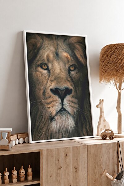 KEYFHOME Portret de leu maiestuos înrămat MDF pictură poster cadou decor de p...