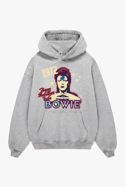 Sekizbiraltı Bowie 1072 Printed Light Gray Oversize Unisex Hoodie
