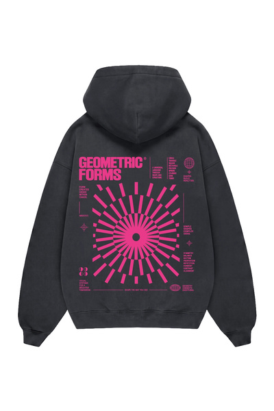 Sekizbiraltı Geometric Forms Printed Oversize Smoked Hoodie