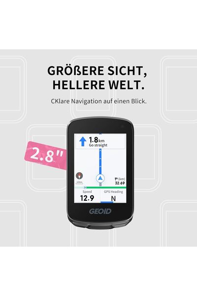Geo Computer GPS pentru Bicicletă, Ecran Color 2.8”, Navigație GPX, ANT+ & Bl...