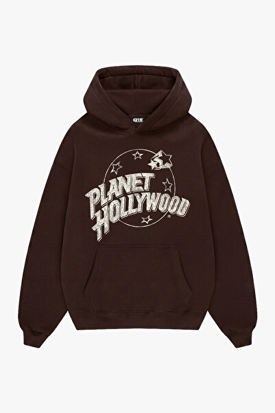 Sekizbiraltı Planet Hollywood Printed Oversize Unisex Brown Hoodie