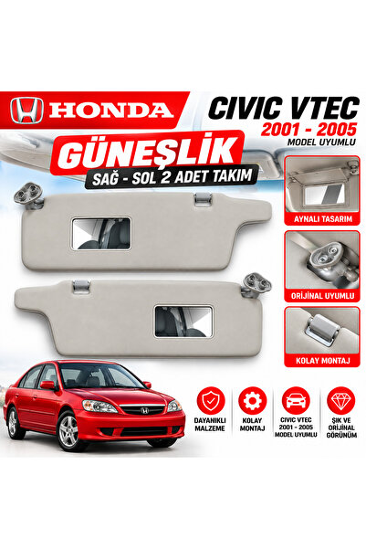 EP GARAJ OTOMOTİV HONDA CİVİC VTEC 2001–2005 UYUMLU ÇİFT AYNALI GRİ GÜNEŞLİK – SAĞ SOL 2 ADET TAKIM