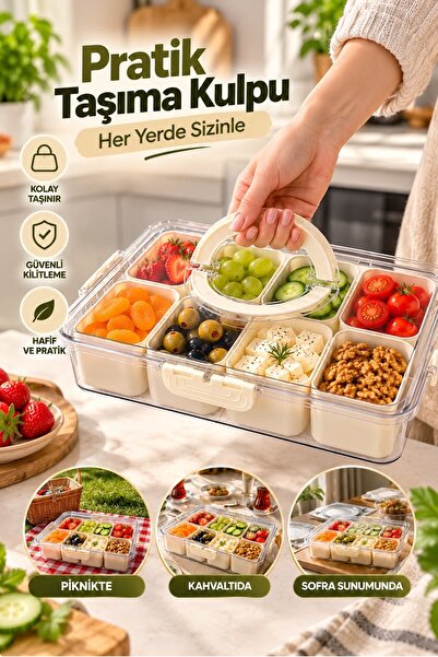 Kitchen Beauty 8 Bölmeli Kahvaltılık Sunum Seti Çıkarılabilir Bölmeli Kilitli Kapaklı Taşınabilir Saklama Kabı